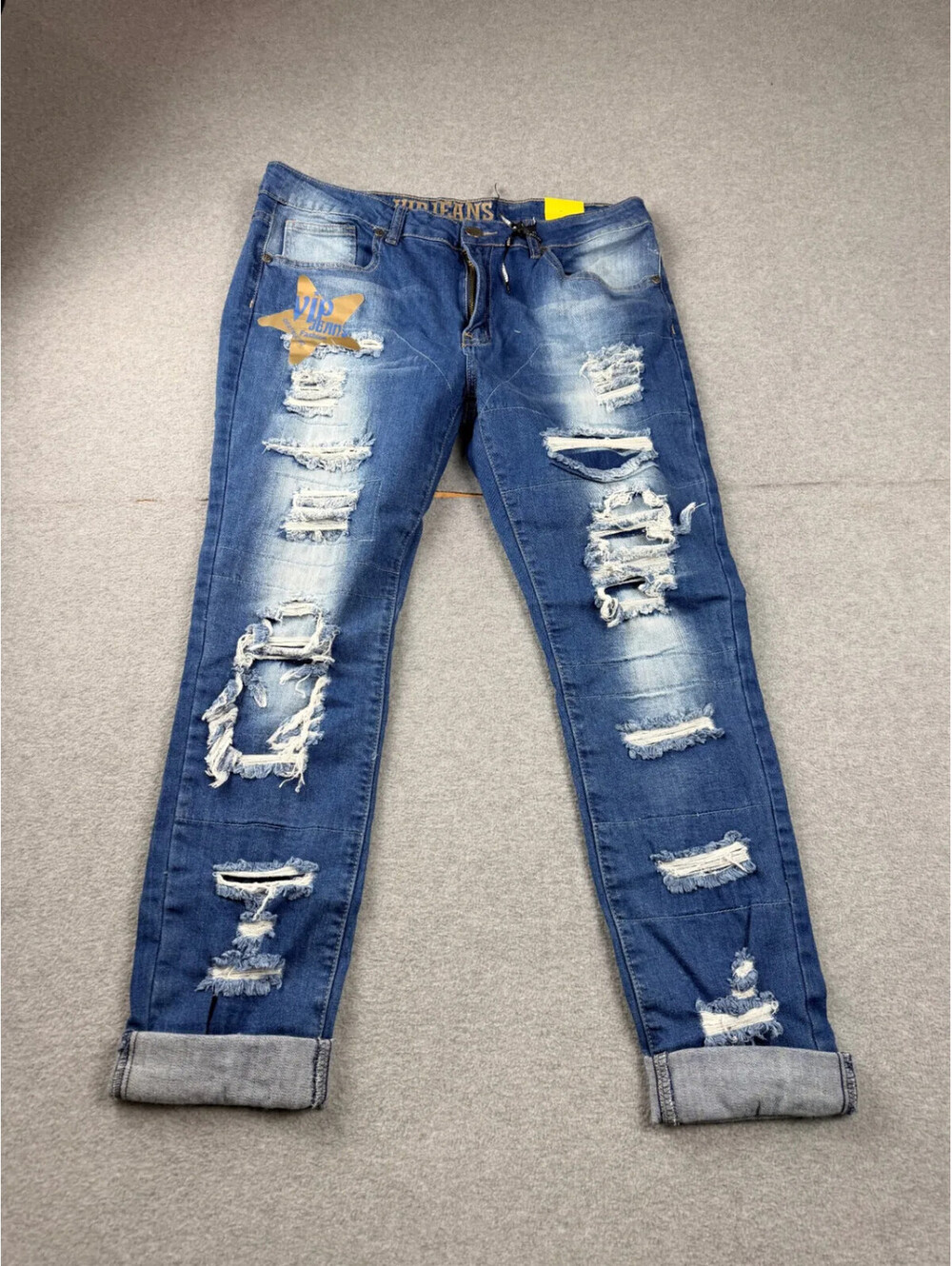 VIP Jeans Womens Destructed Ripped Jeans Size 15/16 Medium Wash Denim Cuffed